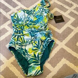 Ellen Tracy Green and Yellow Leaf  Swimsuit